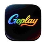 GoPlay gaming app logo with colorful text on a black background